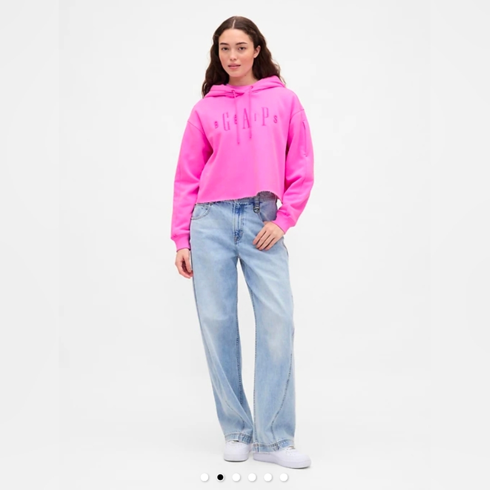 GAP Neon Pink Cropped Hoodie - Picture 3 of 12